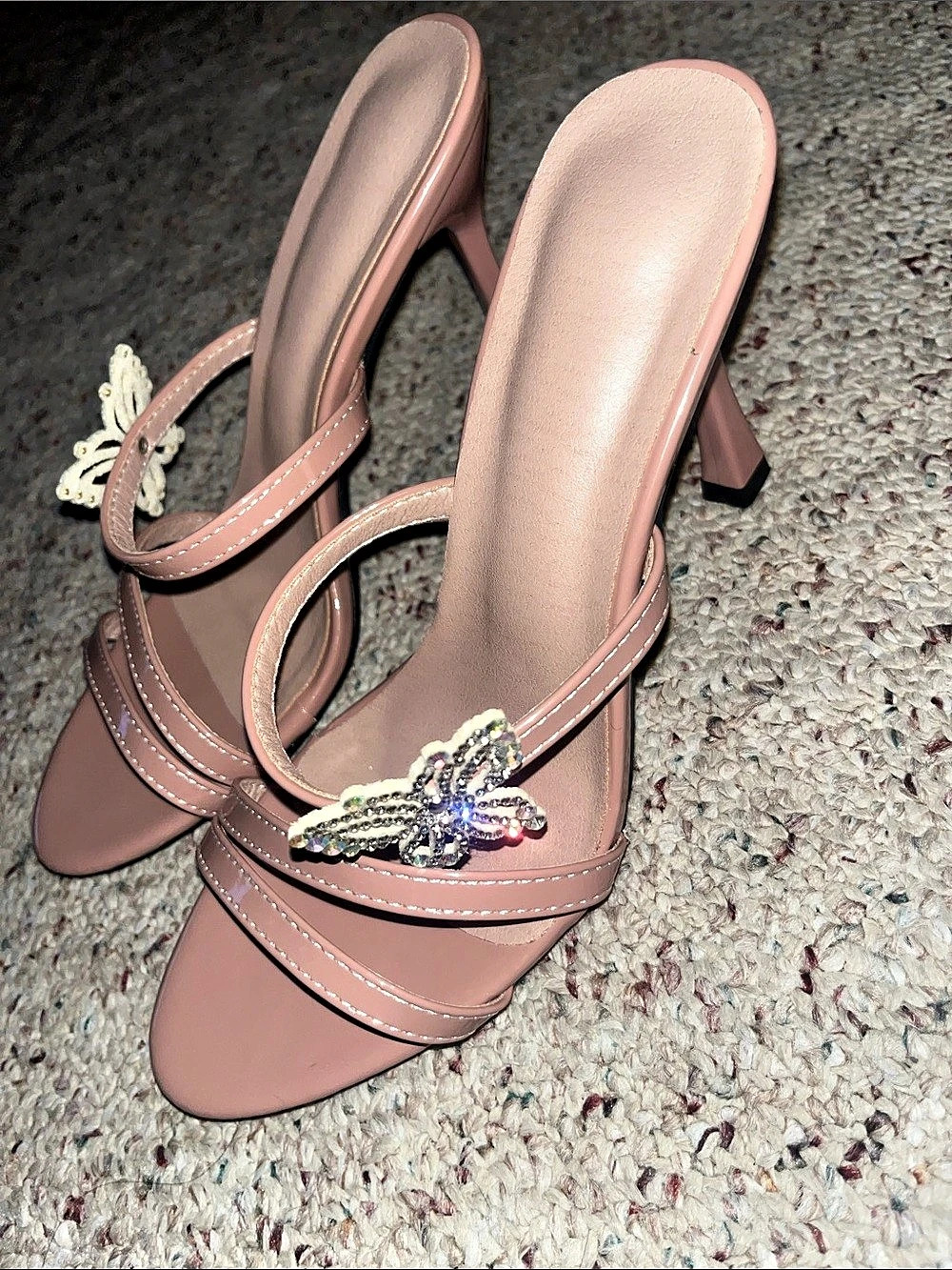 Y2K butterfly heels Embellished Pink Heels